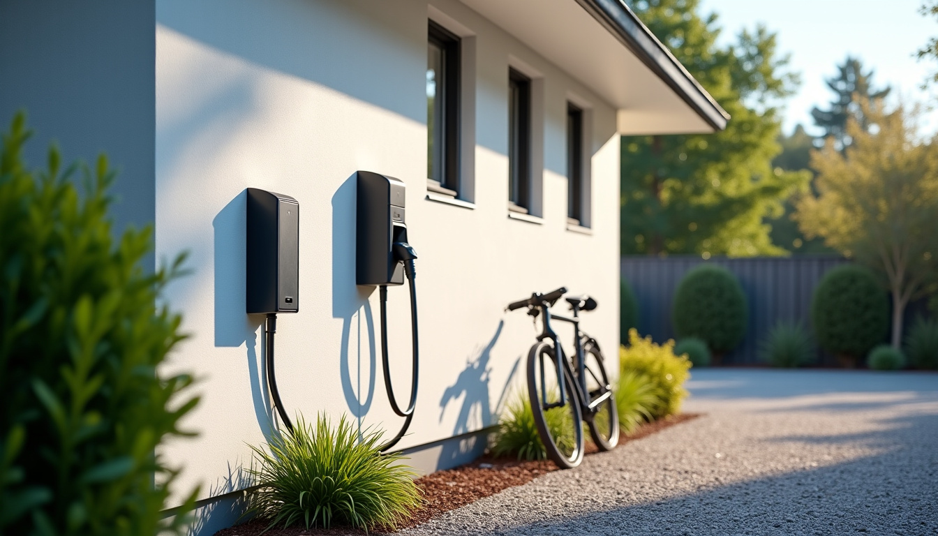 Borne de recharge électrique installée devant une maison à Vendays-Montalivet