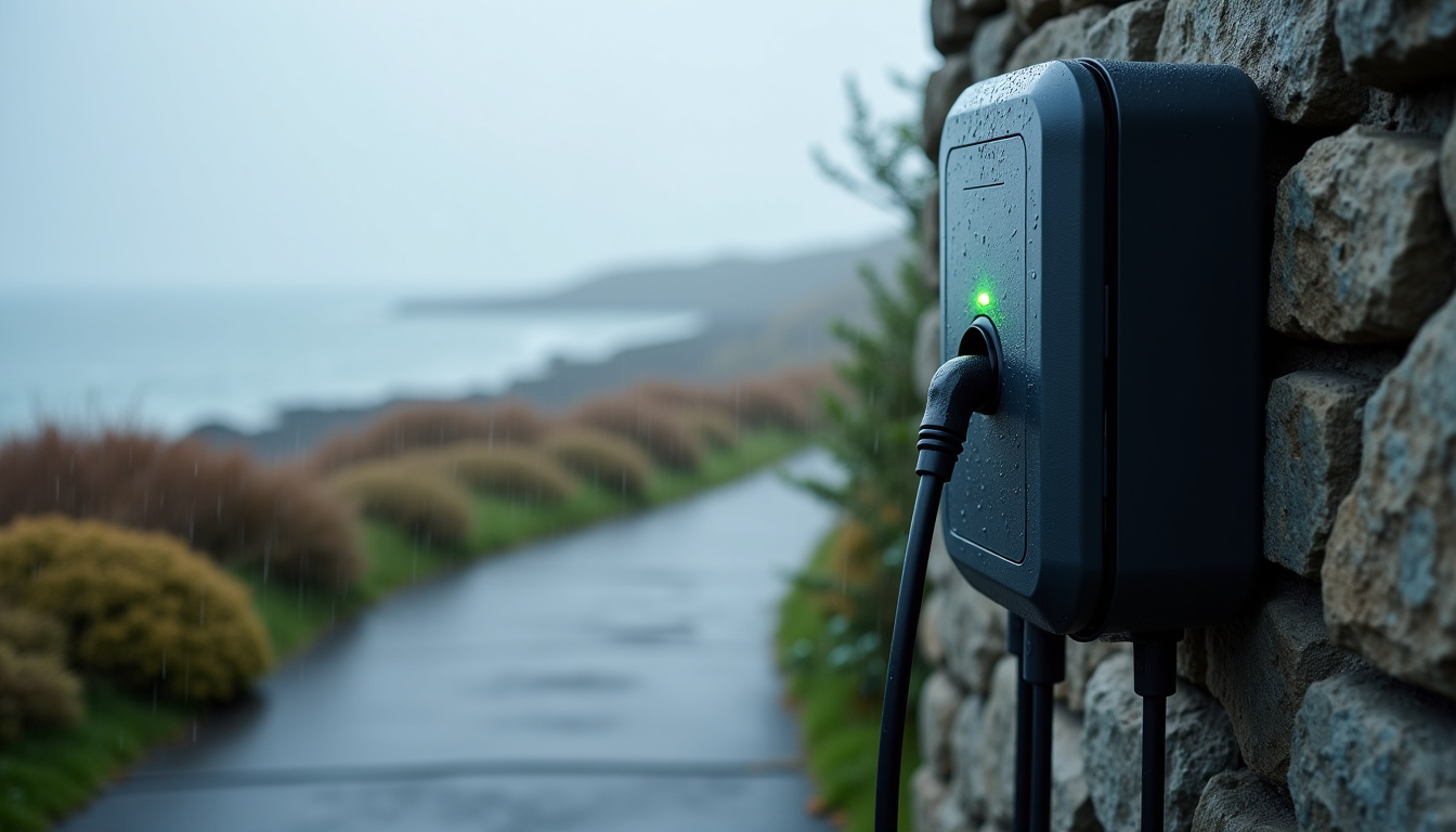 Borne de recharge électrique installée en extérieur à Trévou-Tréguignec, protégée des intempéries