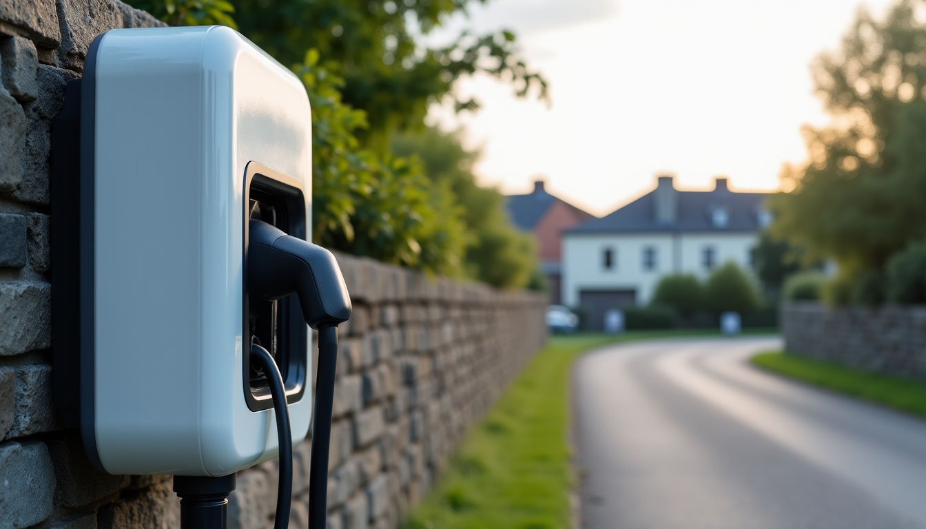 Borne de recharge électrique installée en extérieur dans une rue résidentielle de Chartres-de-Bretagne