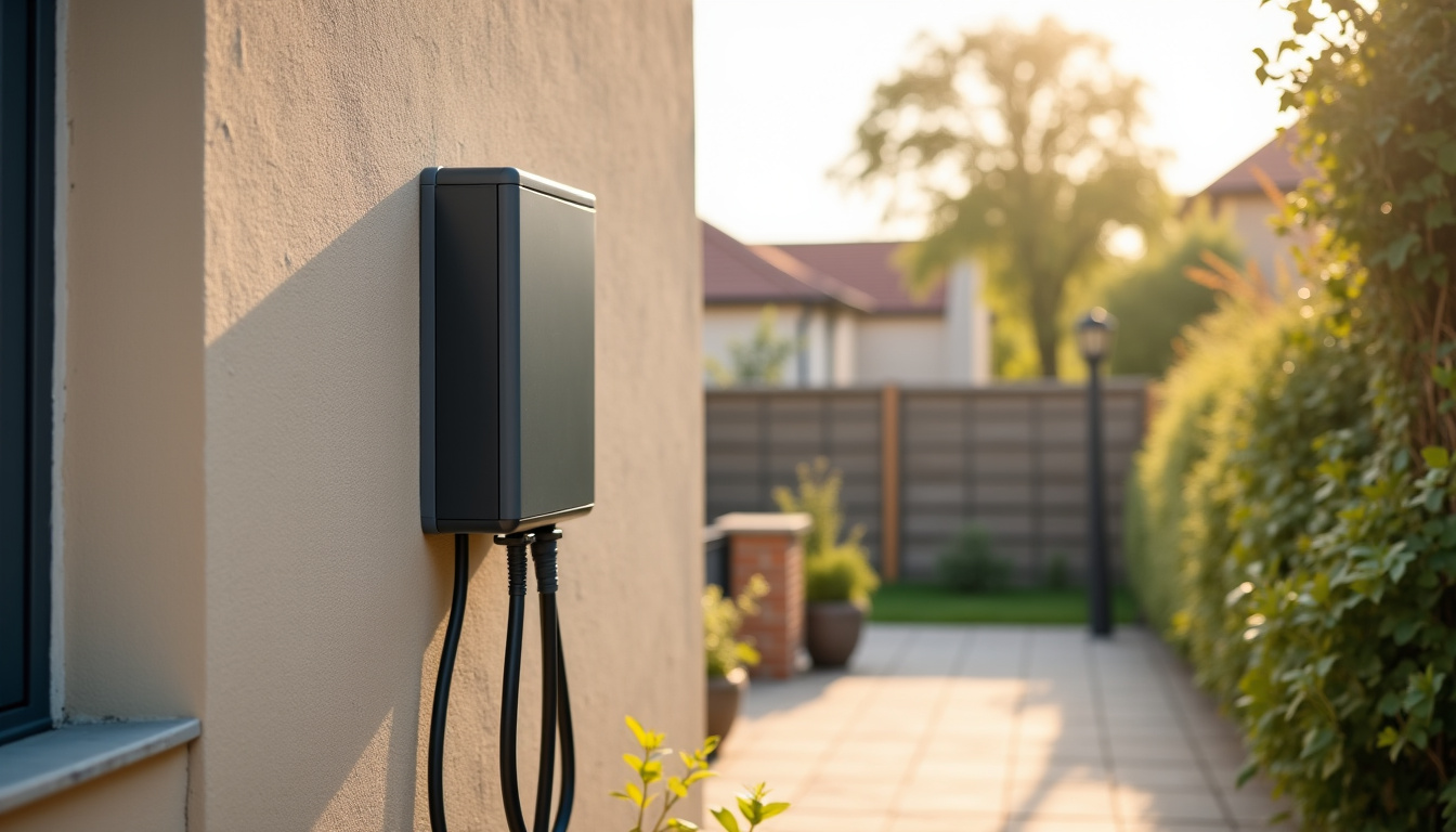 Borne de recharge électrique installée sur un mur extérieur à Bennecourt avec câblage conforme aux normes
