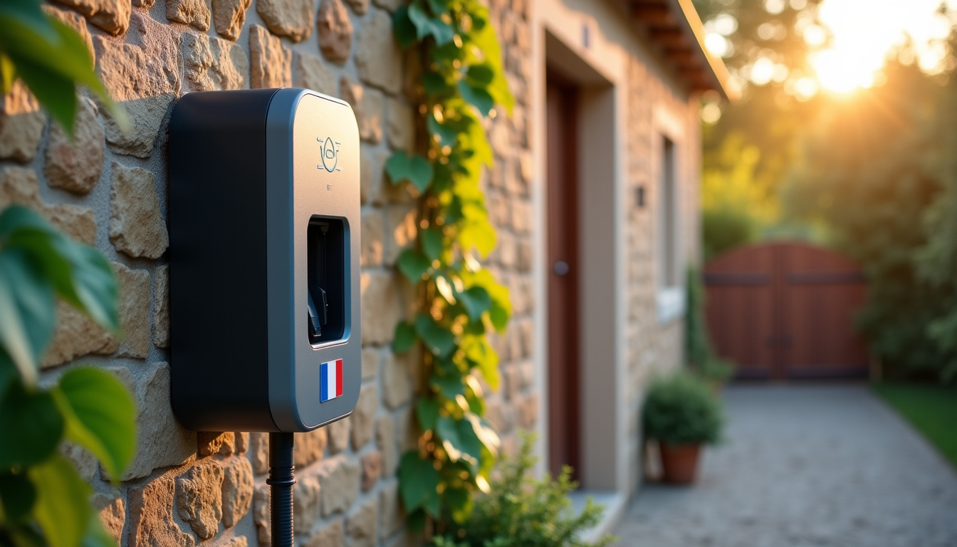 Borne de recharge électrique installée sur un mur extérieur à Plancher-Bas
