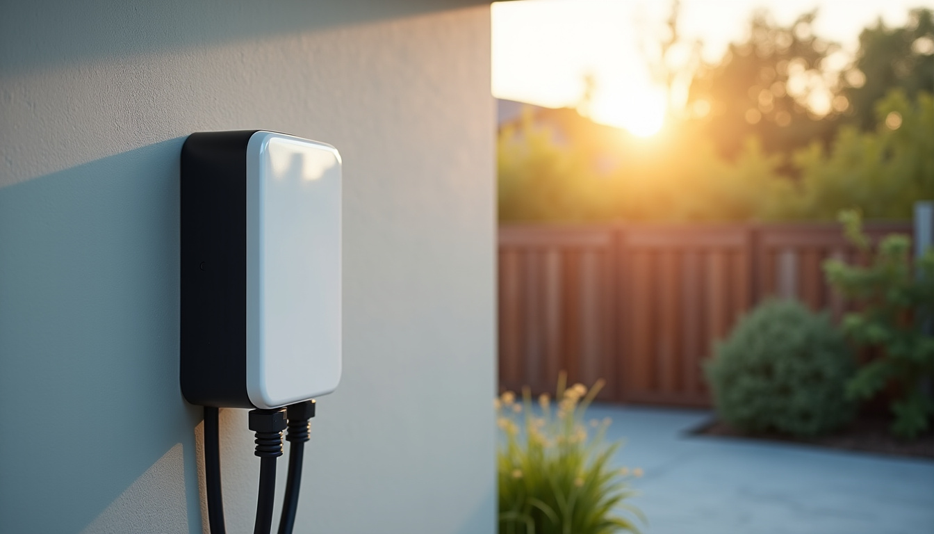 Borne de recharge électrique installée sur un mur extérieur d