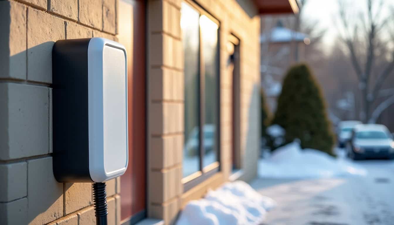Borne de recharge électrique installée sur un mur extérieur dans une résidence à Saint-Félix