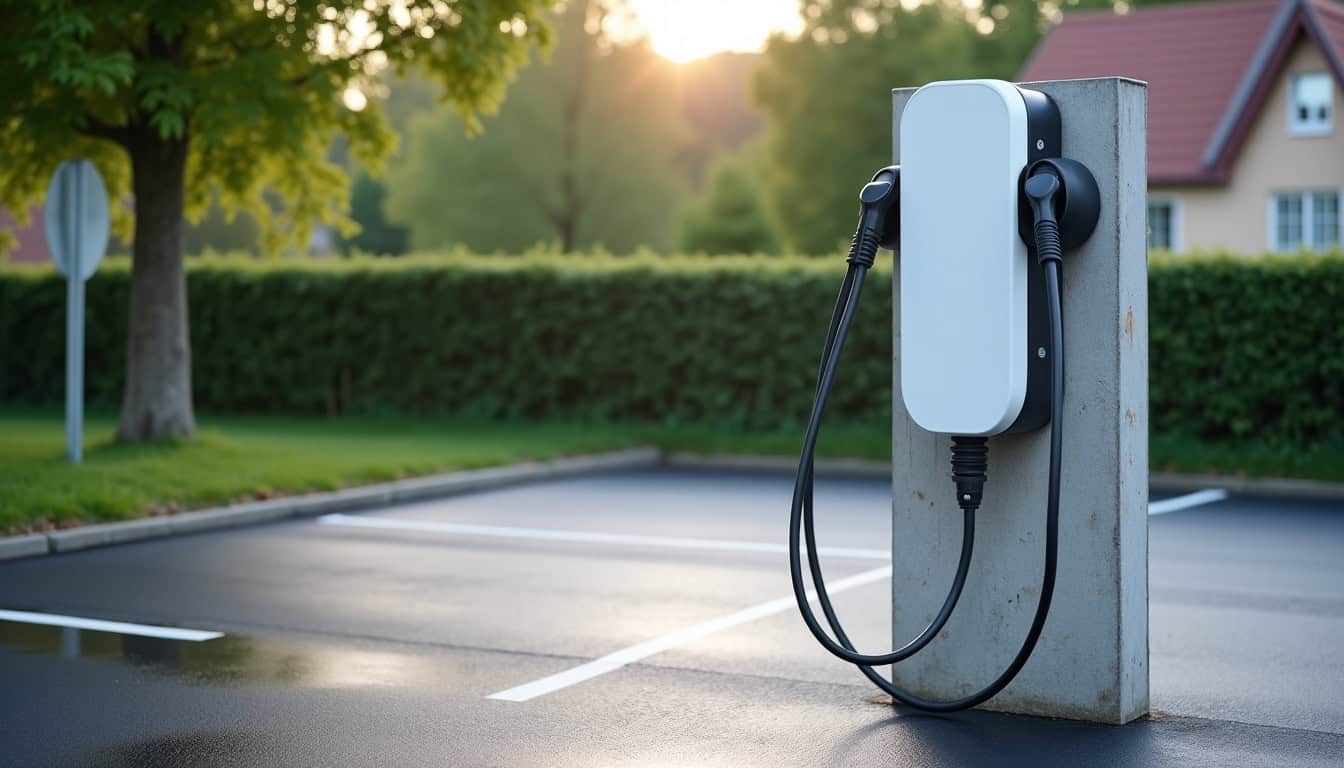 Borne de recharge électrique installée sur une place de stationnement à Dingsheim