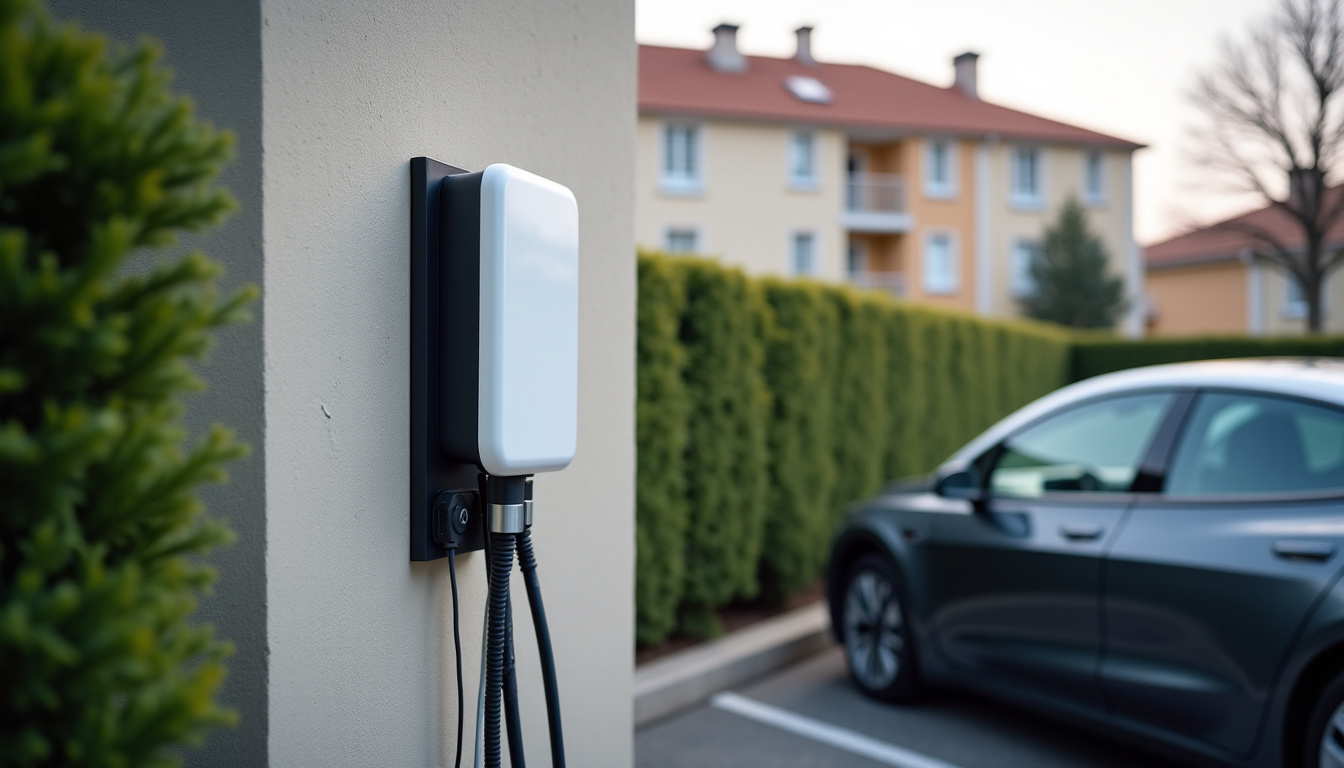 Borne de recharge électrique installée sur une place de stationnement en copropriété à Condette