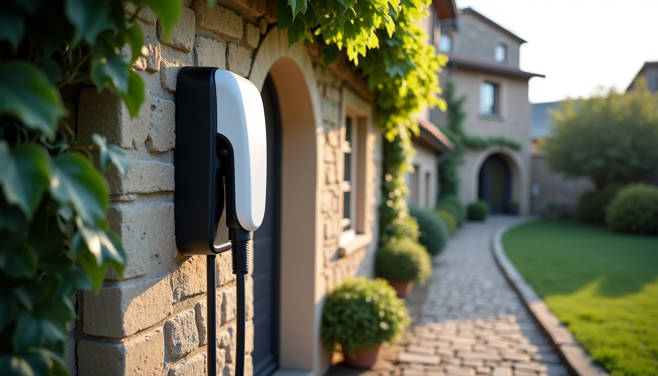 Borne de recharge électrique murale installée sur un mur extérieur à Morhange