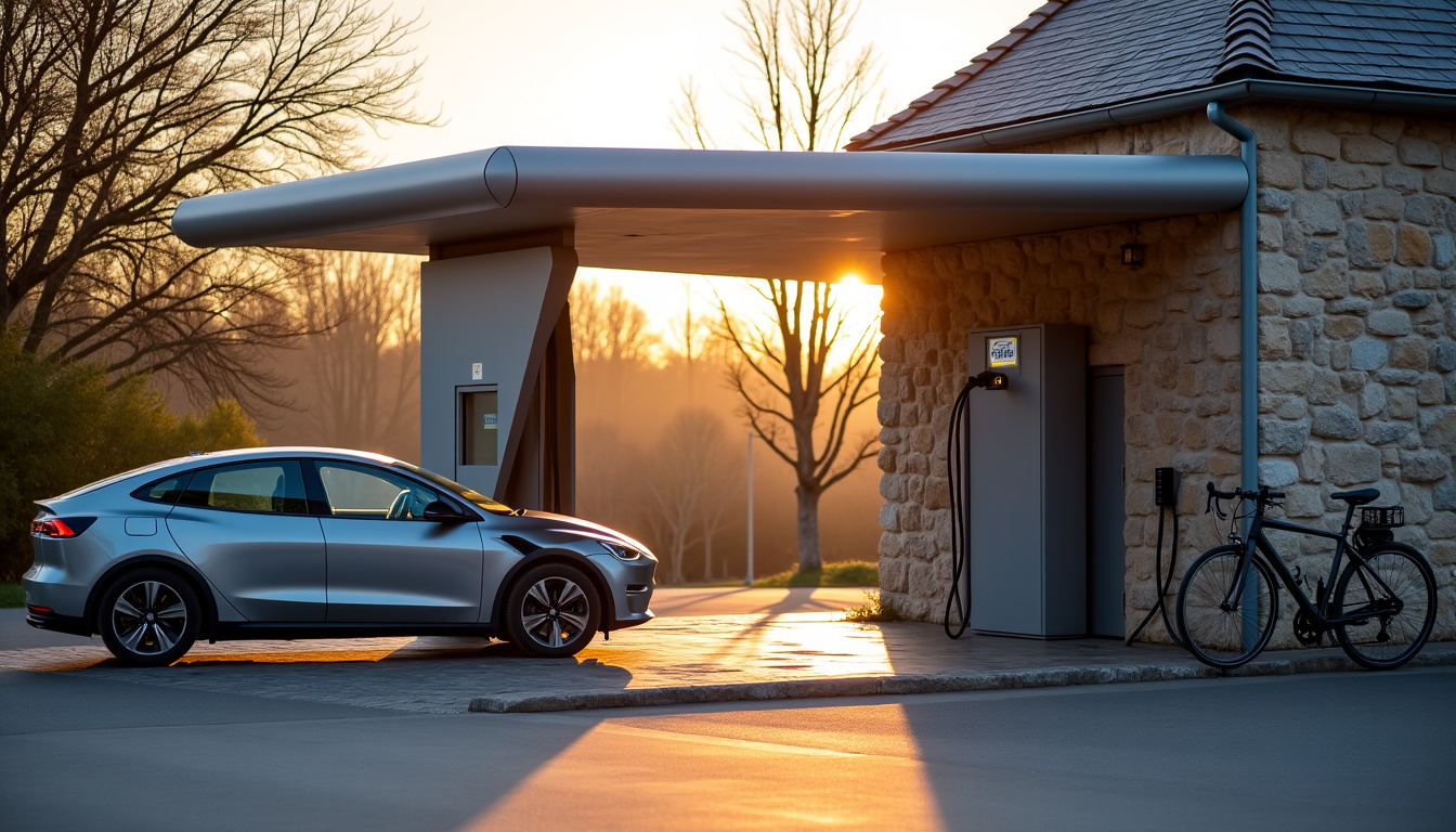 Borne de recharge électrique publique installée près de la mairie de Moncheaux