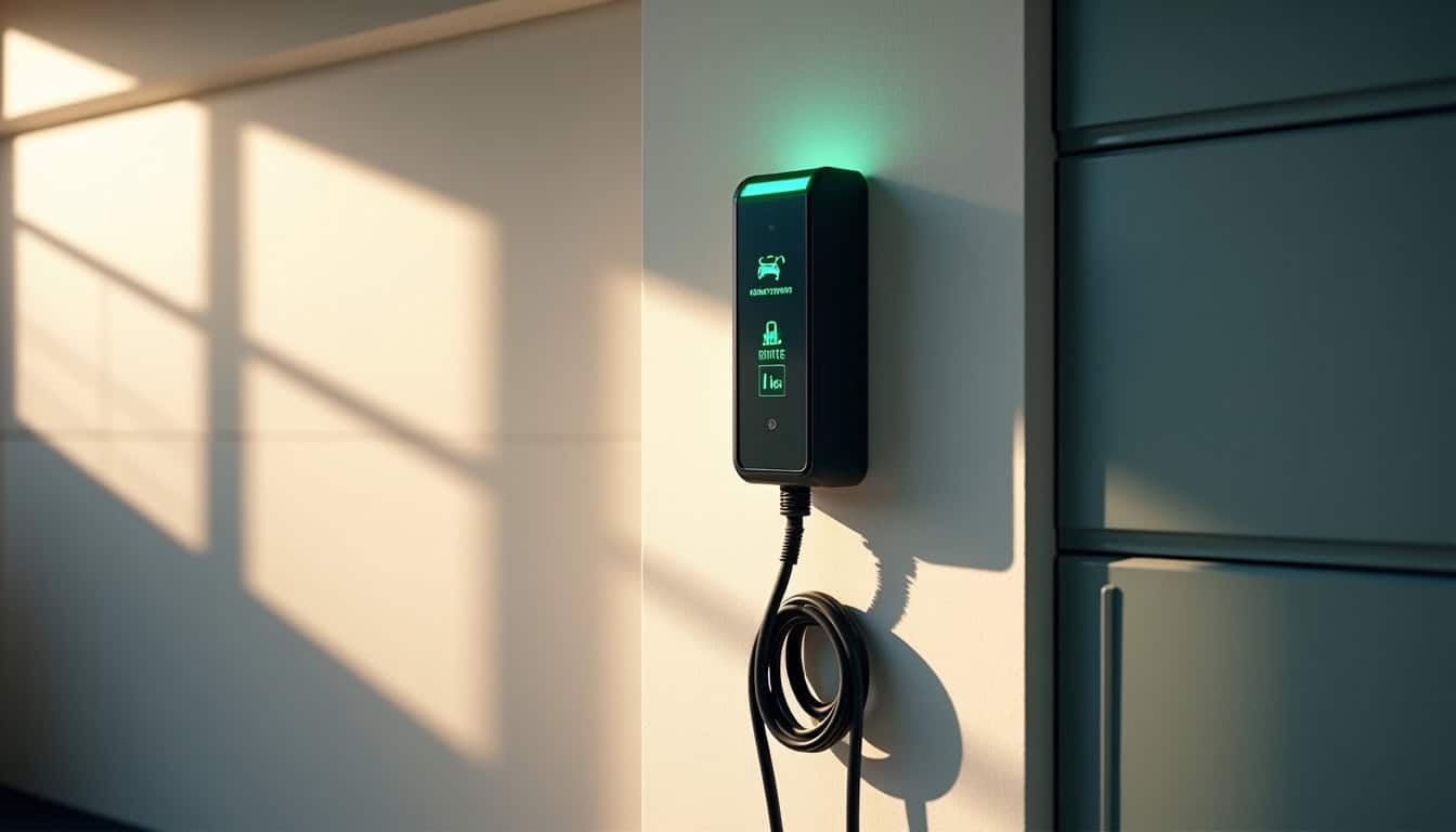 Borne de recharge électrique terminée installée dans un garage à Die, prête à l