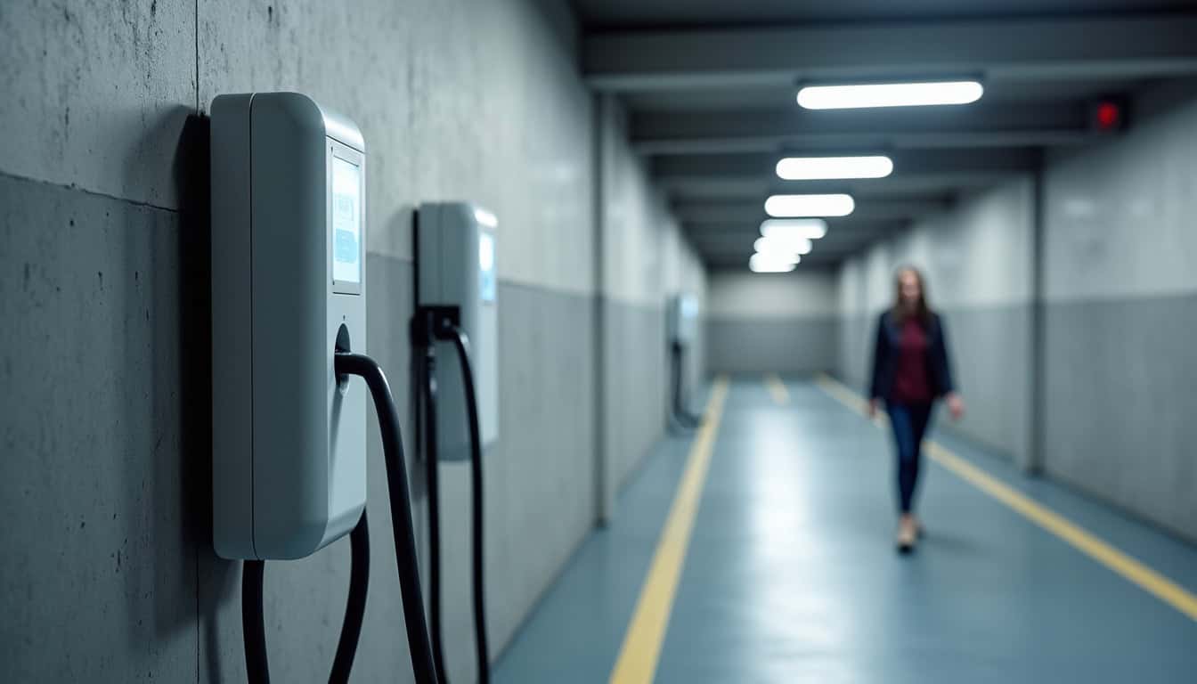 Borne de recharge installée dans un parking collectif à Berthecourt
