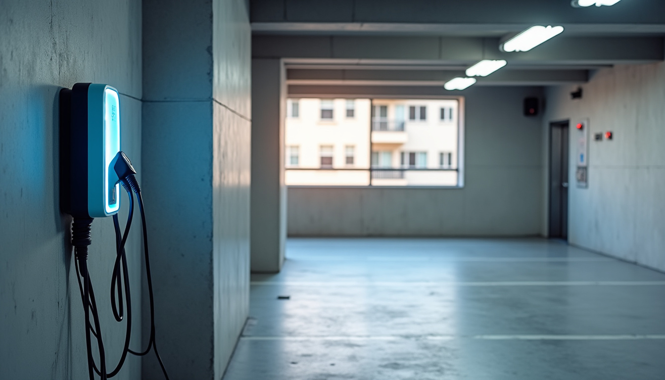 Borne de recharge installée dans un parking collectif à Maisons-Alfort