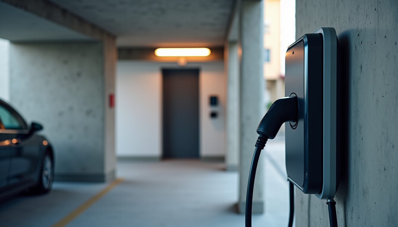 Borne de recharge installée dans un parking collectif de copropriété à Villiers-le-Bâcle