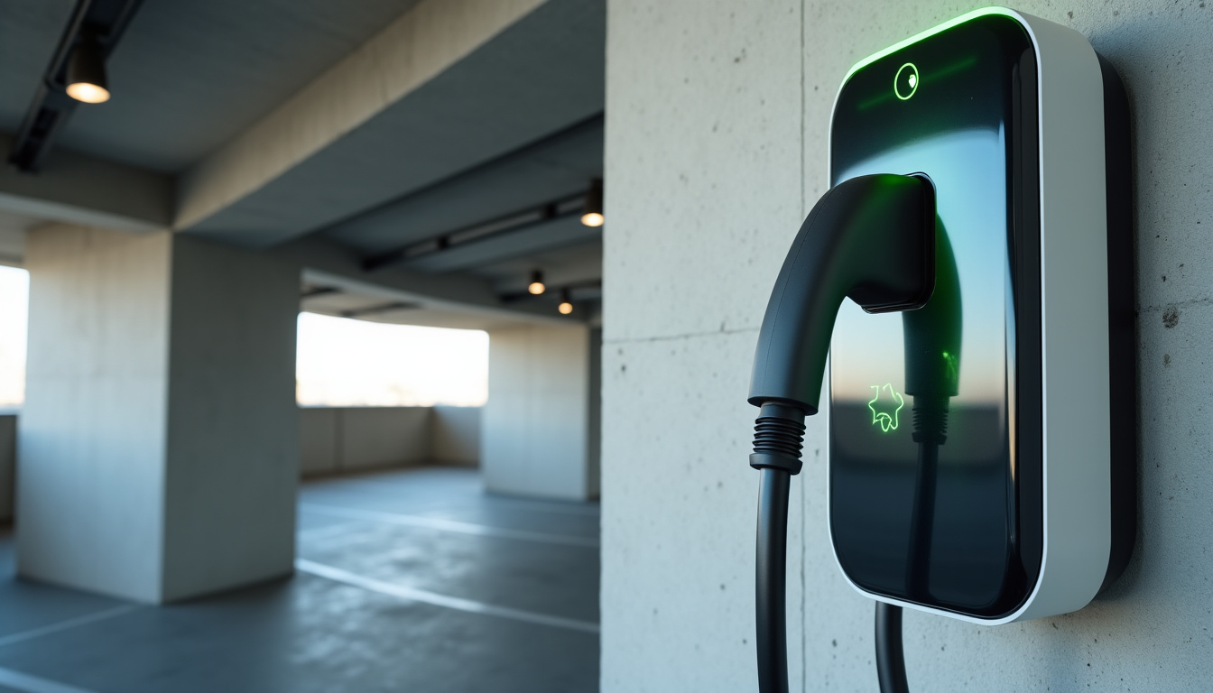 Borne de recharge installée dans un parking commun de copropriété à Saint-Laurent-du-Pont