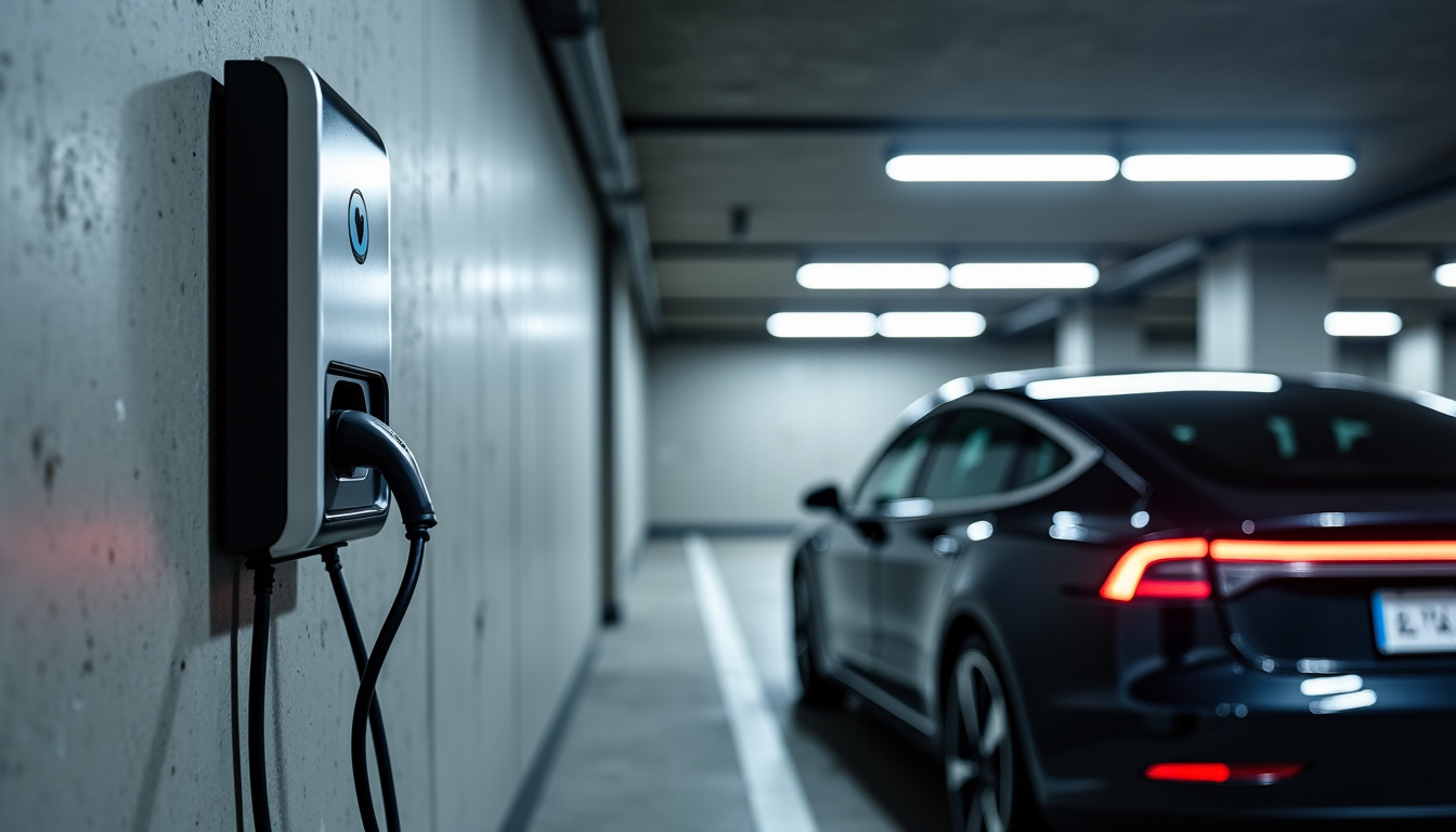 Borne de recharge installée dans un parking d