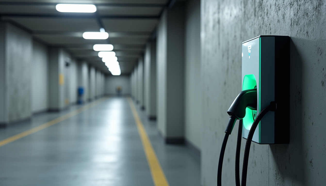 Borne de recharge installée dans un parking de copropriété à Chemazé