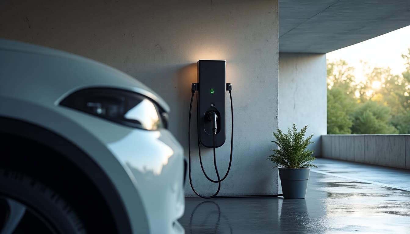 Borne de recharge installée dans un parking de copropriété à Triel-sur-Seine