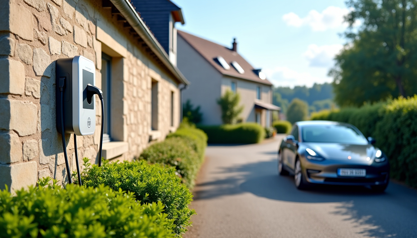 Borne de recharge installée devant une maison individuelle à Gonneville-Le Theil