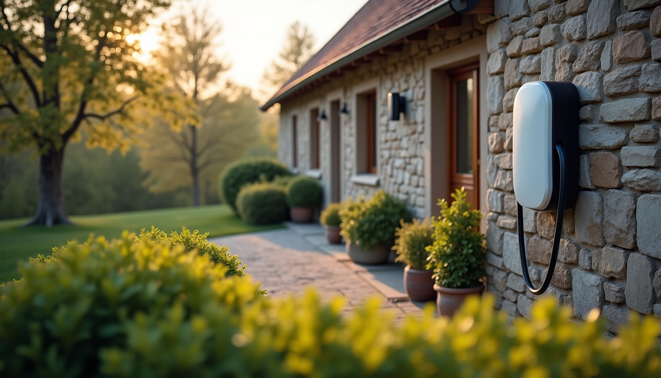 Borne de recharge installée devant une maison individuelle à Porspoder, en milieu rural