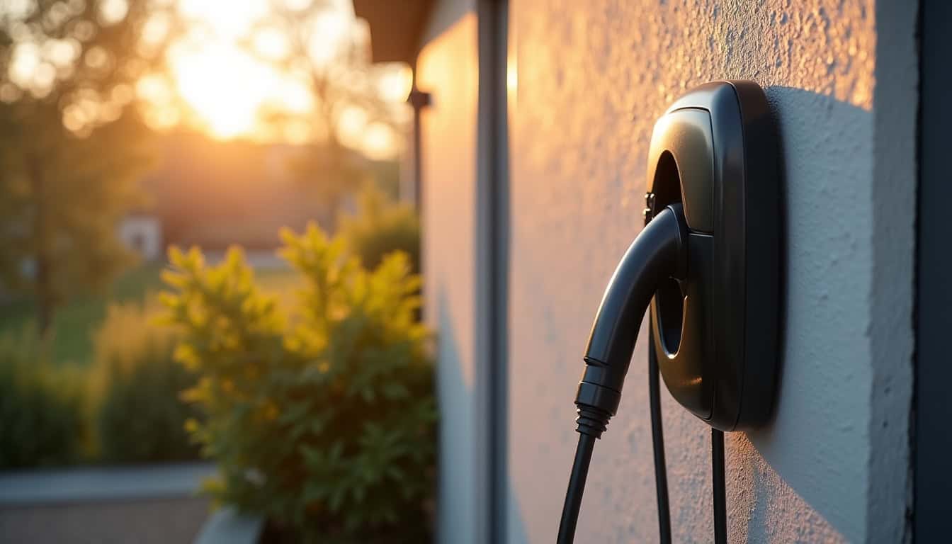 Borne de recharge installée sur un mur extérieur d
