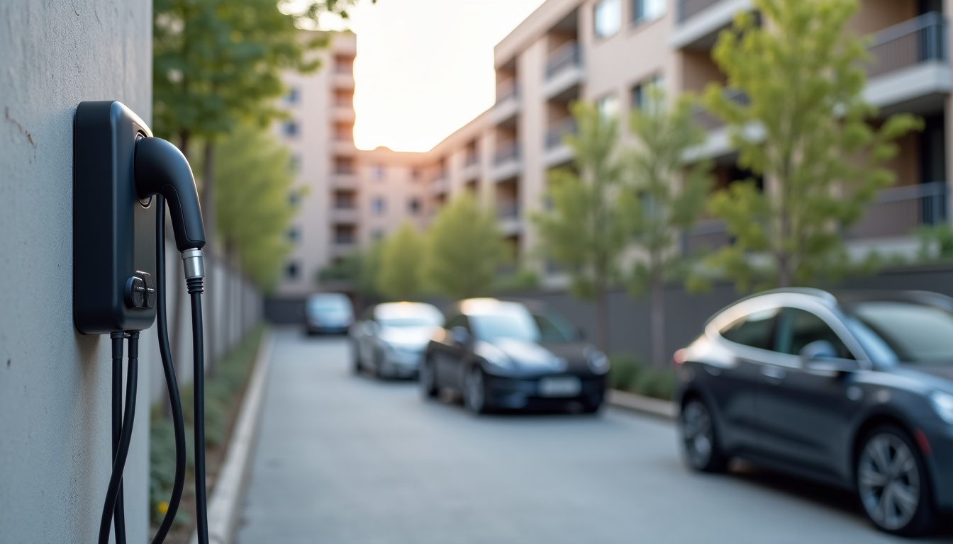 Borne de recharge installée sur une place de parking en copropriété à Vivy