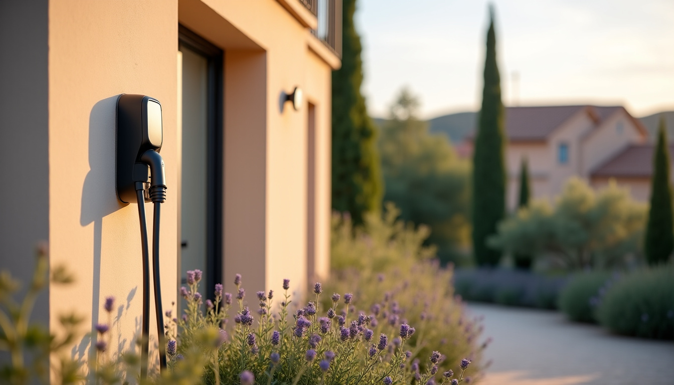Borne de recharge murale installée sur un mur extérieur à La Valette-du-Var