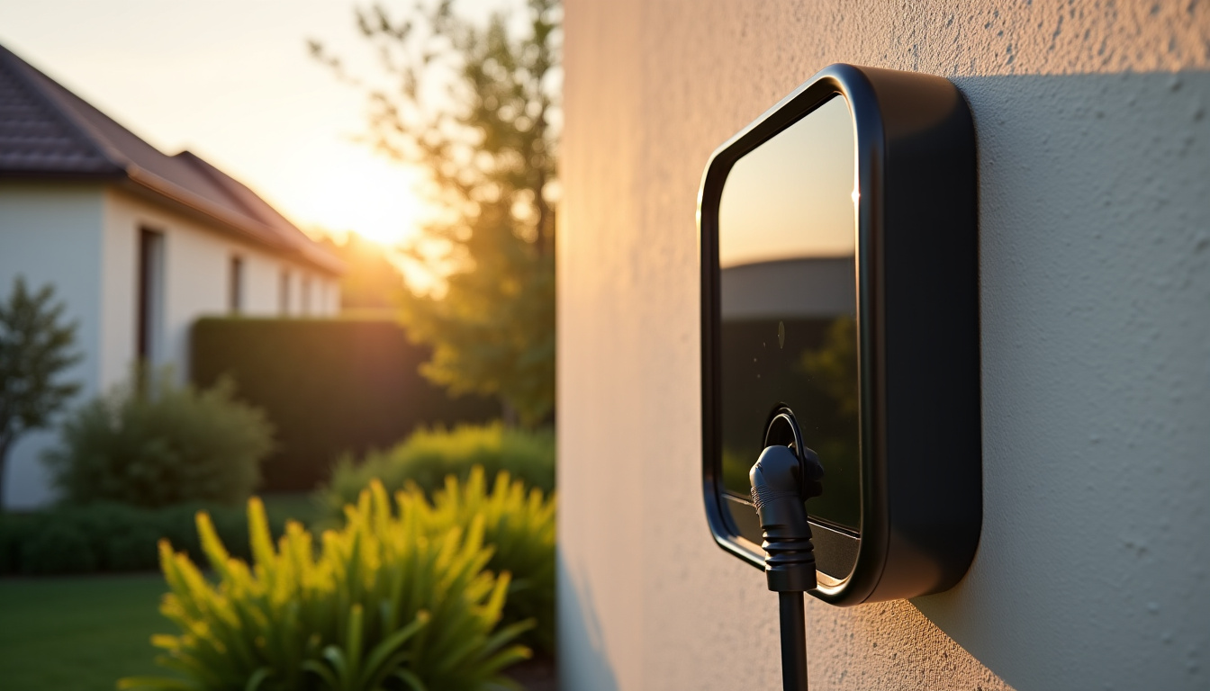 Borne de recharge murale installée sur un mur extérieur à Saint-Philippe