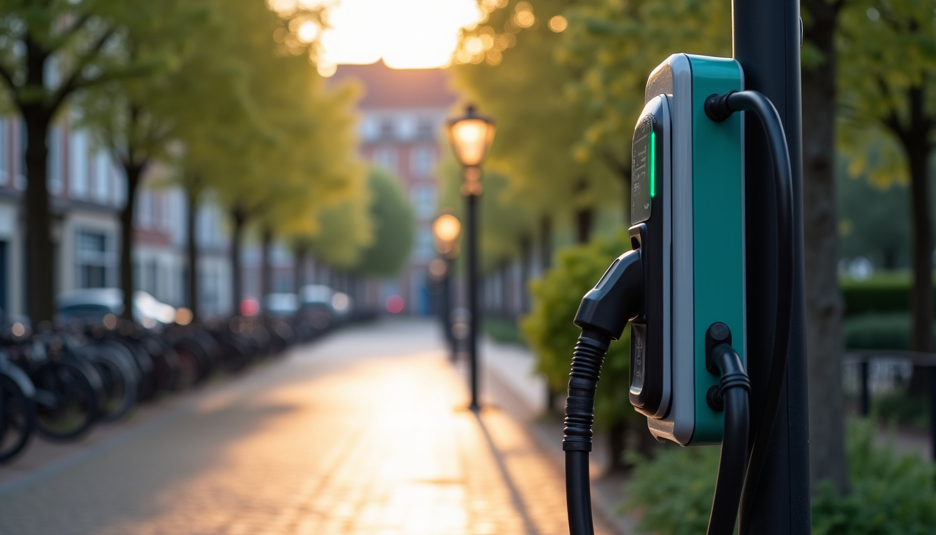 Borne de recharge publique installée dans une rue d