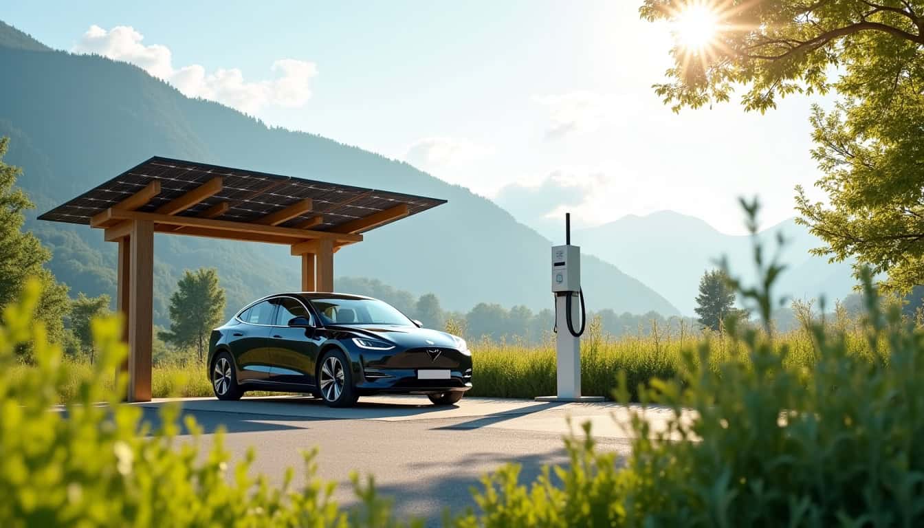 Borne de recharge reliée à un système photovoltaïque à La Plaine-des-Palmistes
