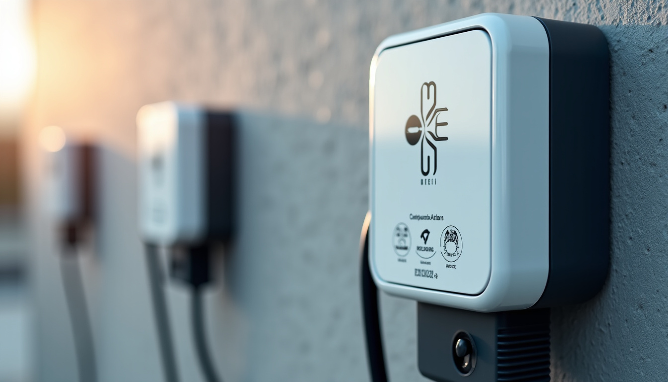 Borne électrique avec certification IRVE visible sur le boîtier