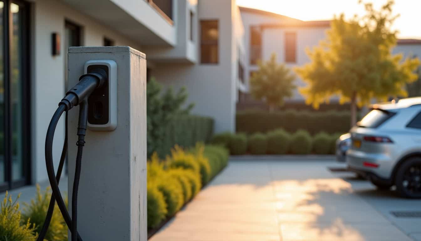Borne électrique installée sur une place de parking en copropriété à Mèze
