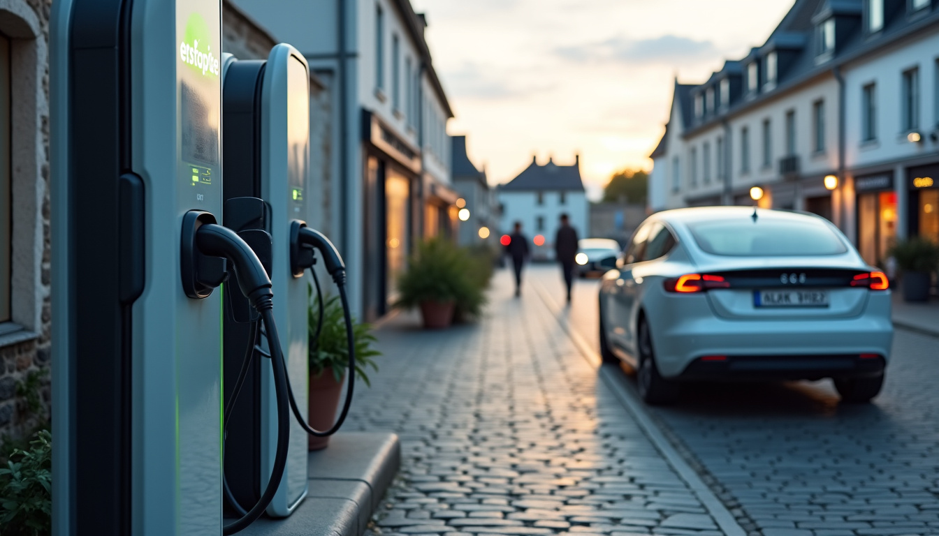 Bornes de recharge publiques situées dans le centre de Porspoder, avec véhicules en cours de charge