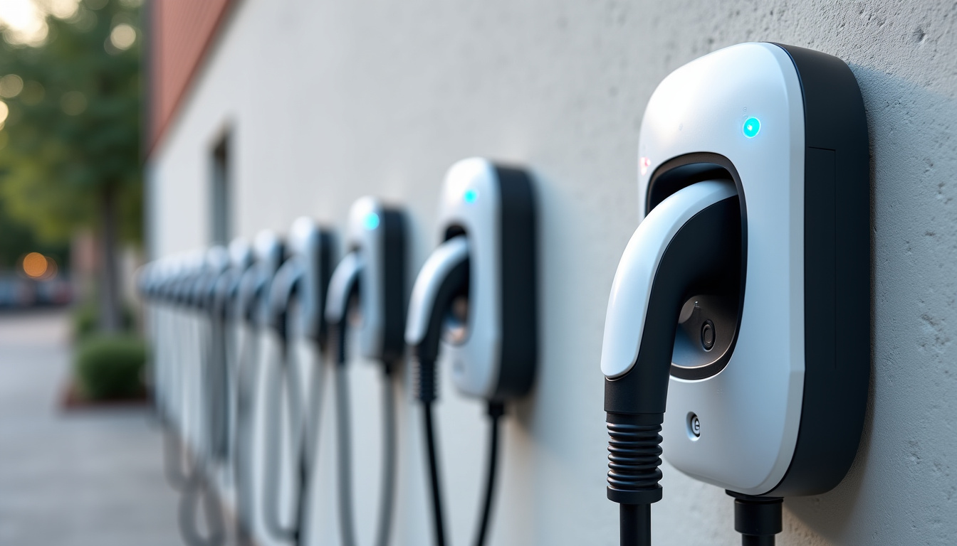 Comparaison visuelle de différents modèles de bornes de recharge murales installées à Cournon-d’Auvergne