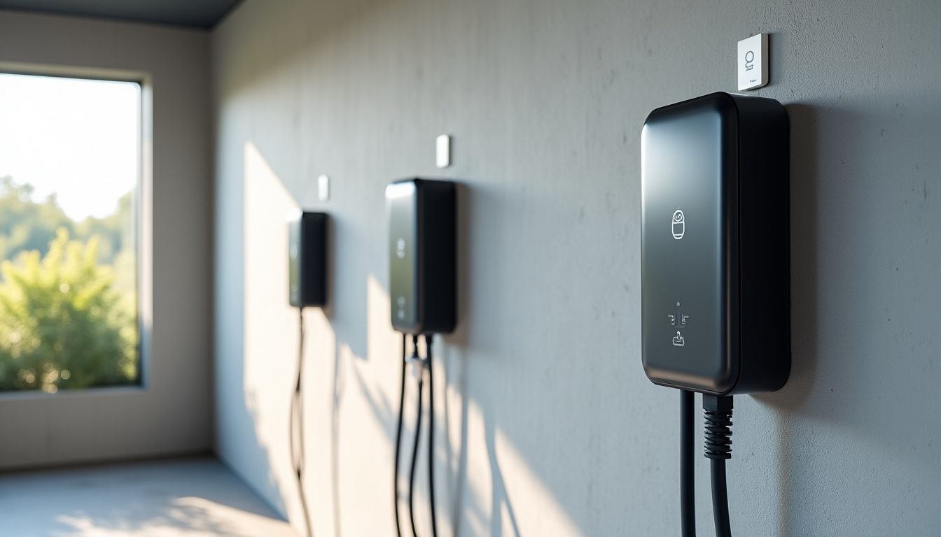 Comparaison visuelle de différents modèles de bornes de recharge murales installées dans un garage à Lezennes