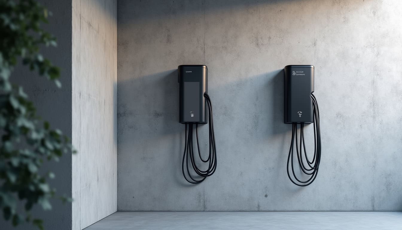 Comparaison visuelle entre une borne 7,4 kW et une borne 22 kW installée dans un garage