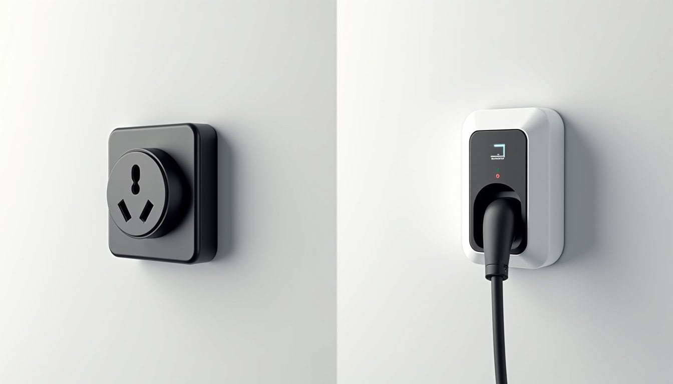 Comparaison visuelle entre une prise renforcée et une borne murale pour véhicule électrique