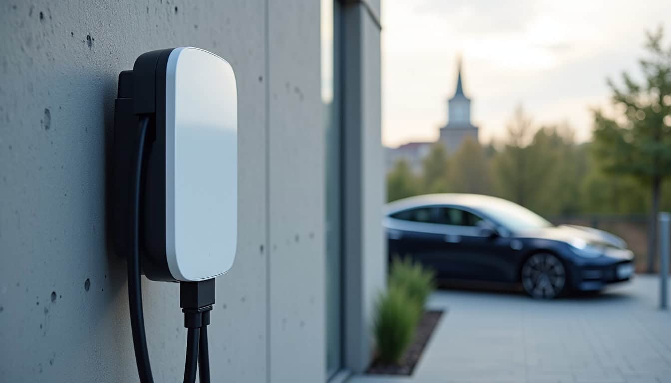 Différents modèles de bornes électriques installées en extérieur à Blérancourt