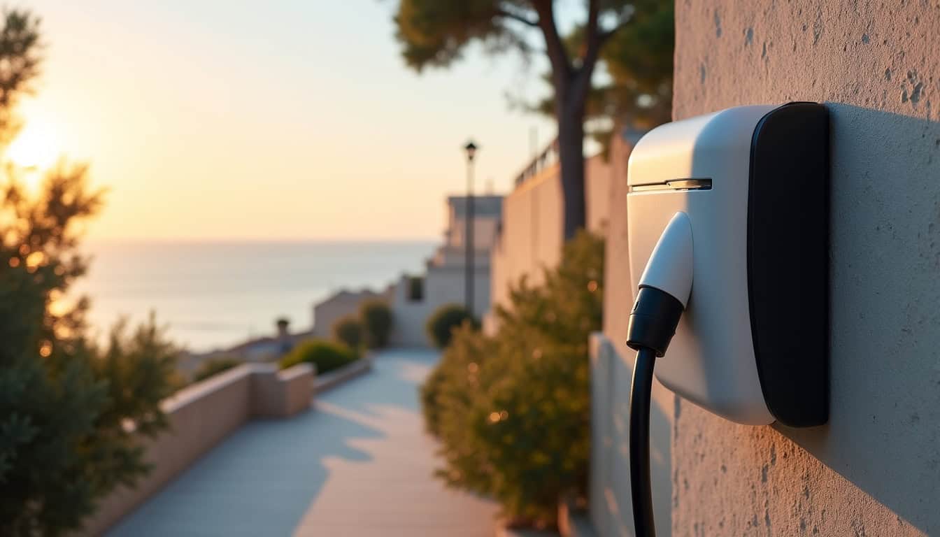 Différents modèles de bornes électriques installées en extérieur à Sainte-Marie-la-Mer