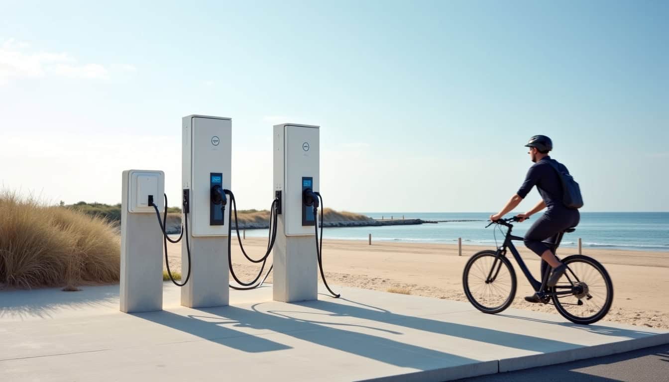 Différents types de bornes de recharge électrique installées à Merville-Franceville-Plage