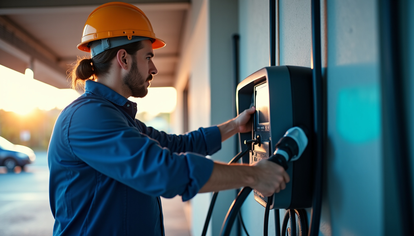 Électricien certifié IRVE en train de raccorder une borne de recharge dans un garage à Vaucouleurs