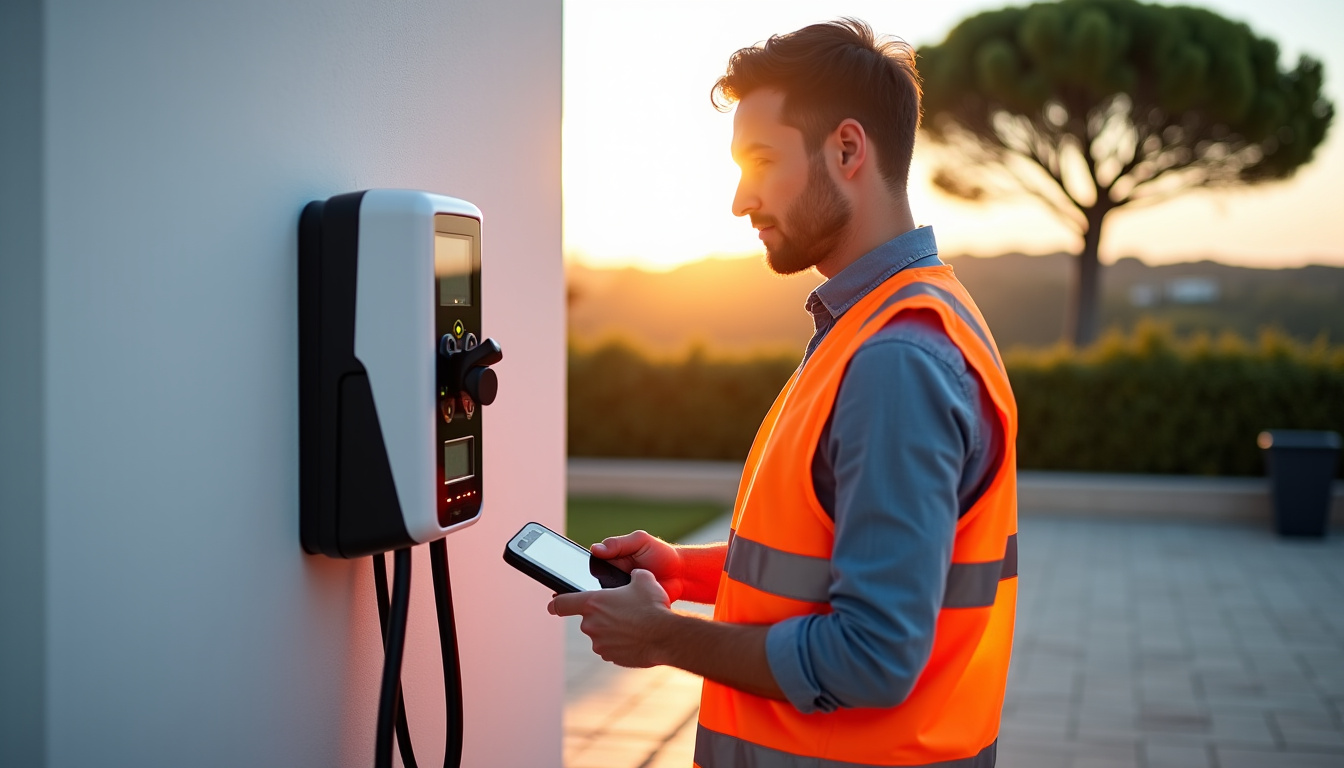 Électricien certifié IRVE en train de tester une borne de recharge à Vidauban