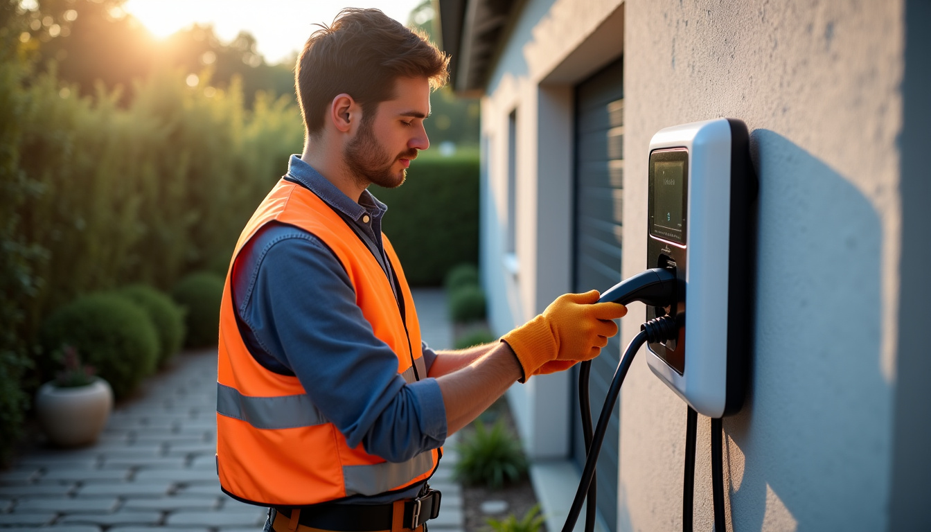 Électricien certifié IRVE en train d’installer une borne de recharge à Chambœuf
