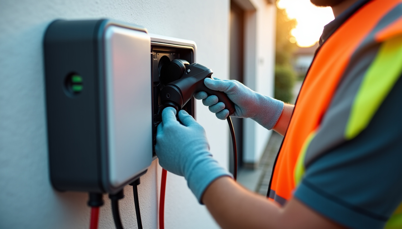 Électricien certifié IRVE en train d’installer une borne de recharge à Wissous
