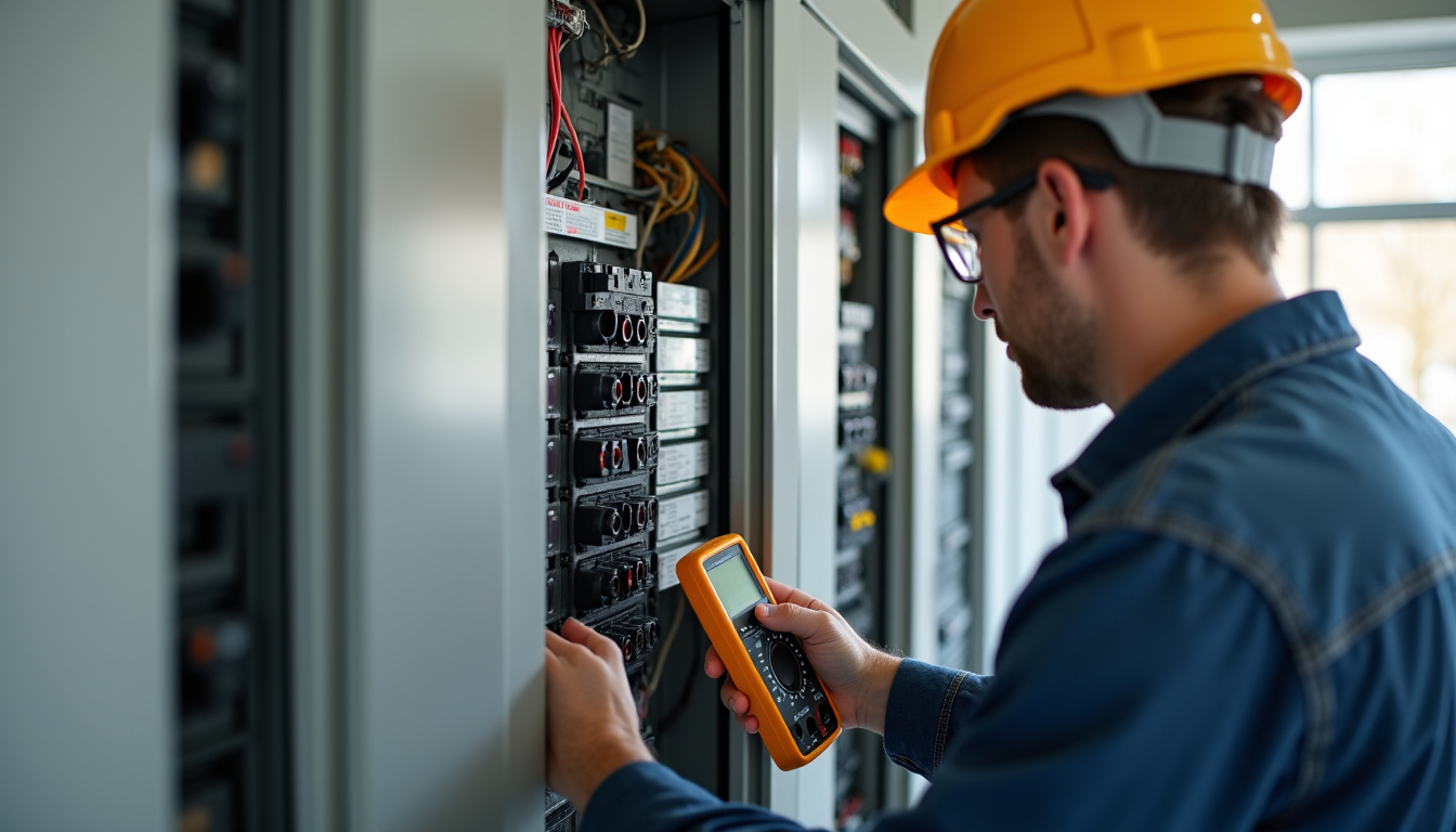 Électricien certifié IRVE vérifiant le tableau électrique d