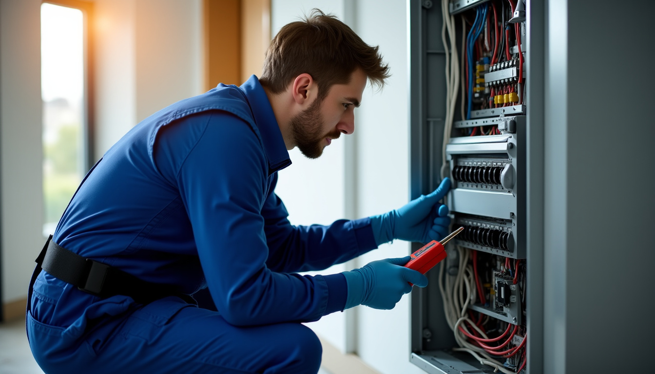 Électricien en train de réaliser un diagnostic électrique avant l