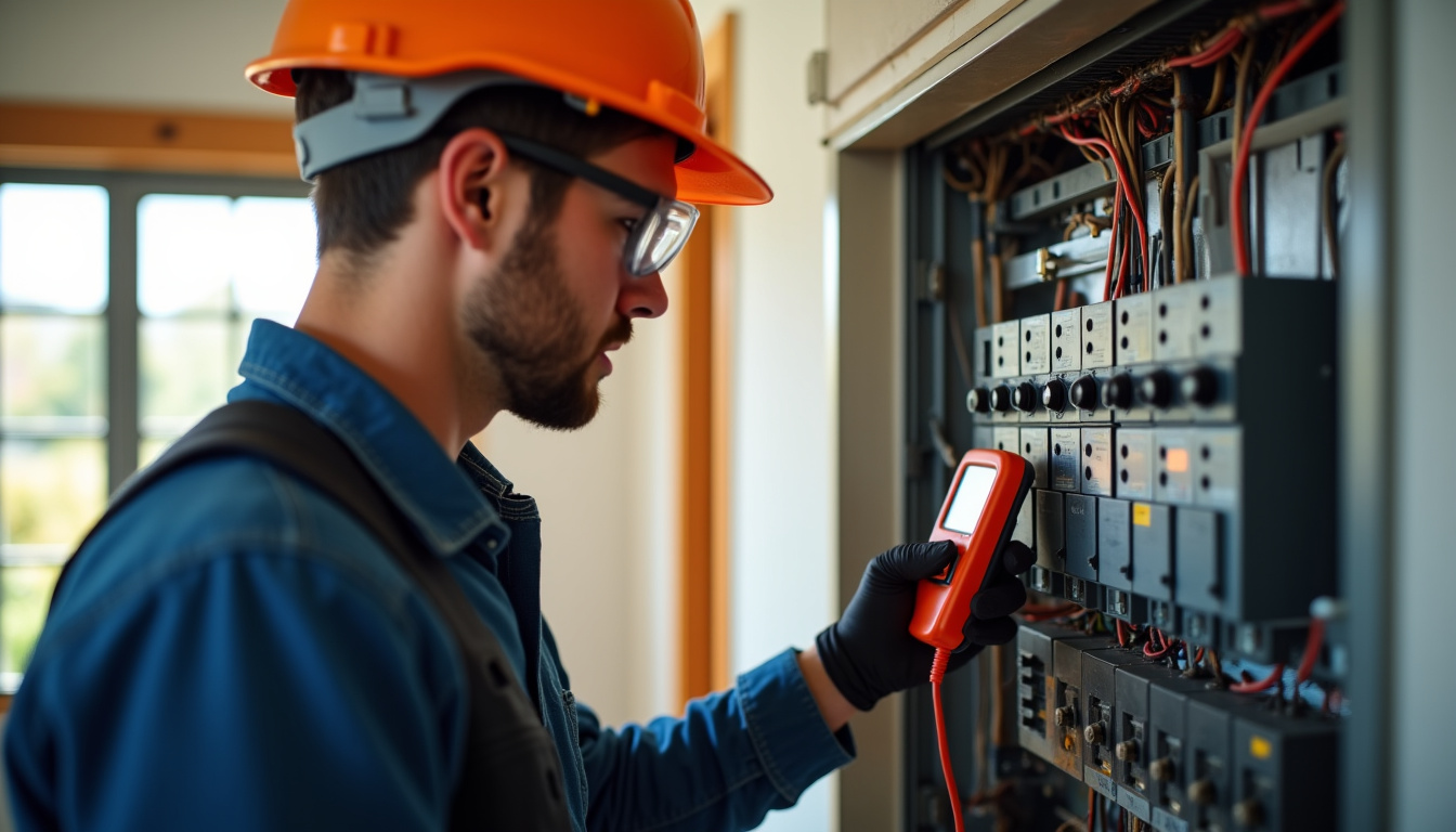 Électricien en train de vérifier le tableau électrique avant installation d
