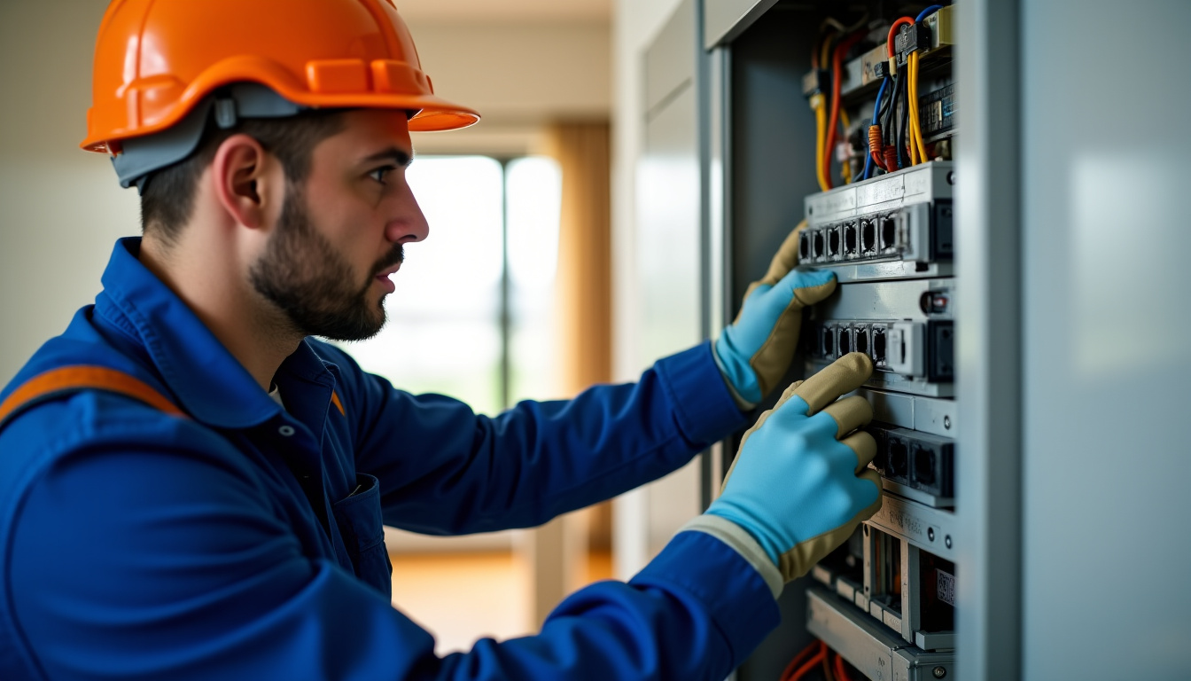 Électricien en train de vérifier le tableau électrique lors d