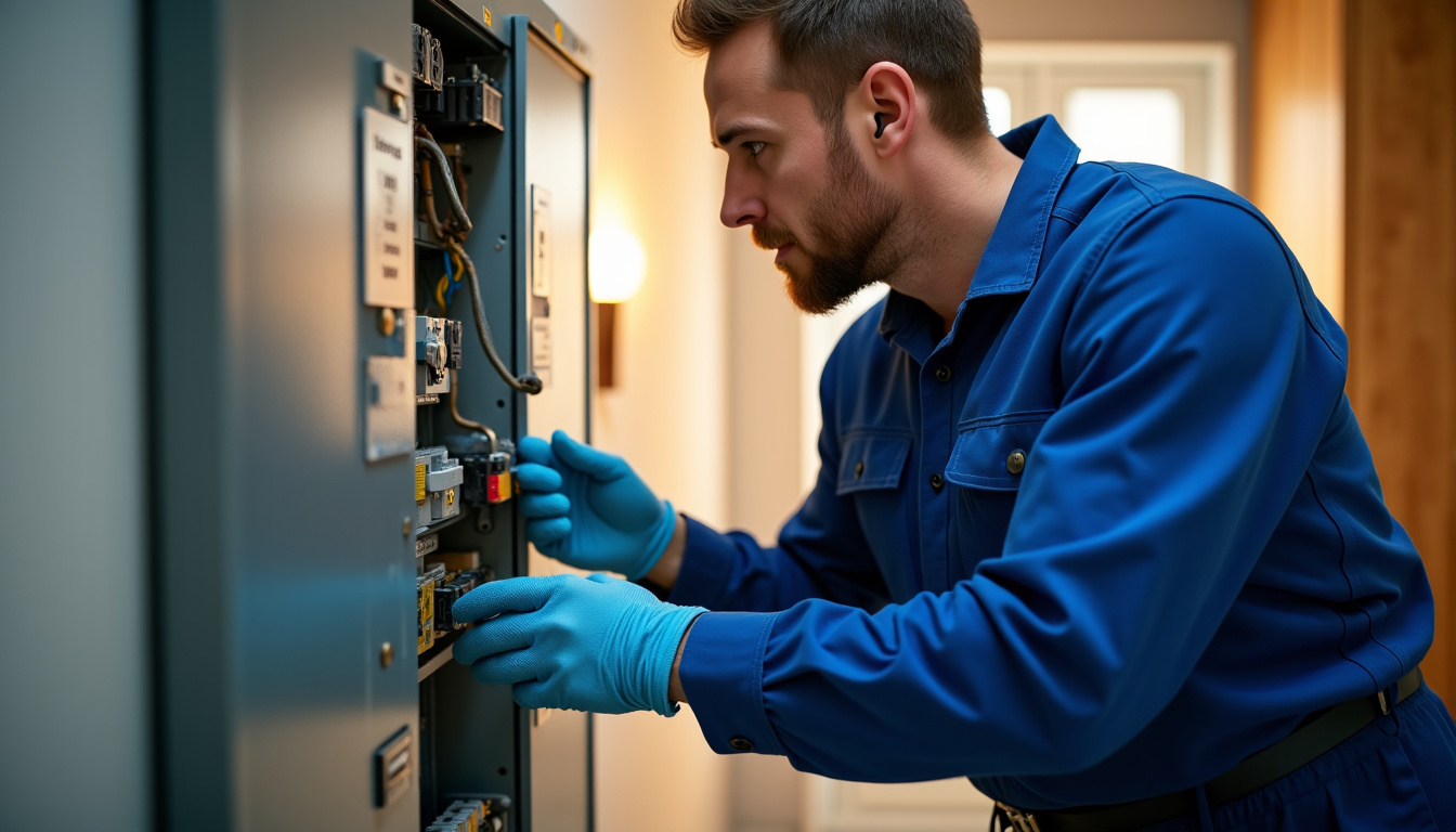 Électricien en train de vérifier un tableau électrique avant installation d