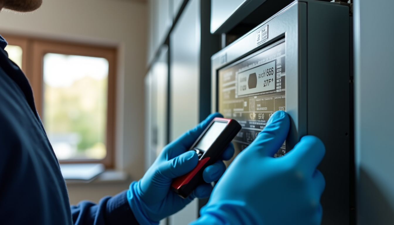 Électricien en train de vérifier un tableau électrique dans une maison à Guipel