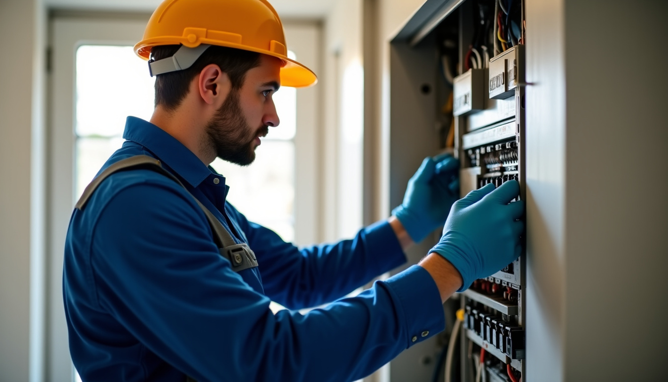 Électricien en train de vérifier un tableau électrique pour l