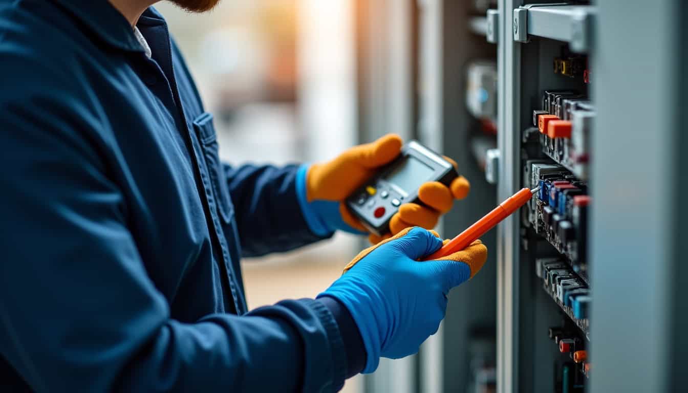 Électricien inspectant le tableau électrique pour l