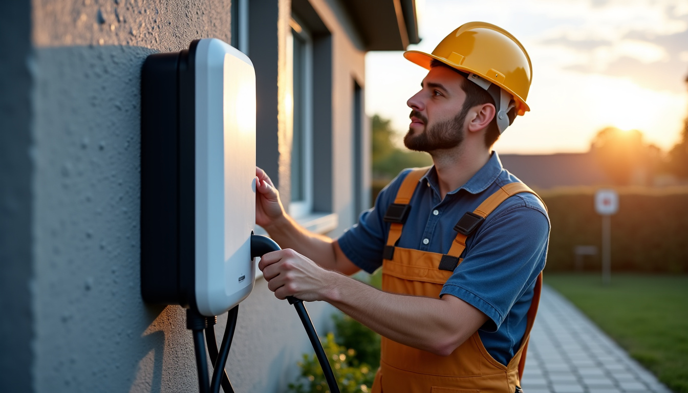 Électricien qualifié IRVE installant une borne électrique à Saultain